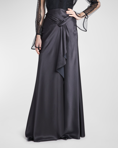 Shop Alberta Ferretti Draped Side-slit Silk Maxi Skirt In Black