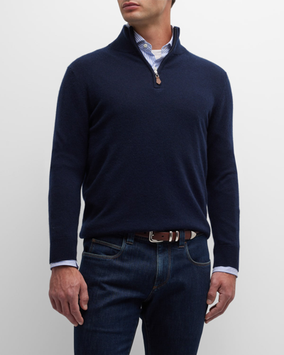 Shop Neiman Marcus Men's Cashmere Quarter-zip Sweater In Navy