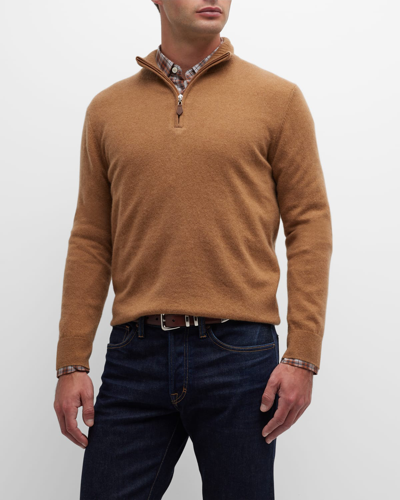Shop Neiman Marcus Men's Cashmere Quarter-zip Sweater In Camel