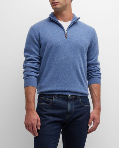 Shop Neiman Marcus Men's Cashmere Quarter-zip Sweater In Denim Blue