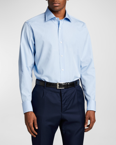 Shop Bergdorf Goodman Men's Poplin French-cuff Dress Shirt In Blue