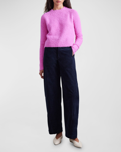 Shop Apiece Apart Liisa Textured Raglan-sleeve Crewneck Sweater In Rose