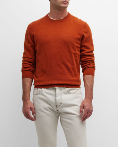 Shop Neiman Marcus Men's Cashmere Crewneck Sweater In Burnt Orange