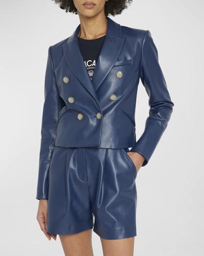 Shop Veronica Beard Nevis Tailored Faux-leather Jacket In Dark Slate