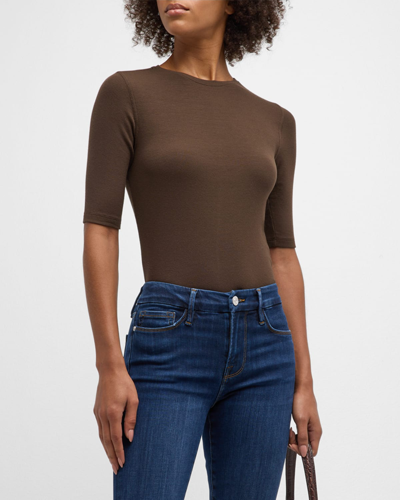 Shop Frame Ribbed Knit Crewneck Tee In Espresso