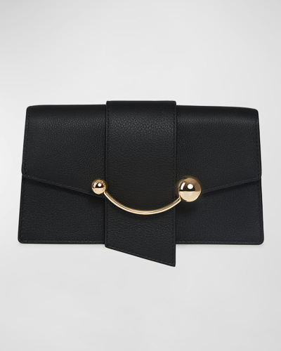 Shop Strathberry Crescent Flap Leather Chain Shoulder Bag In Black