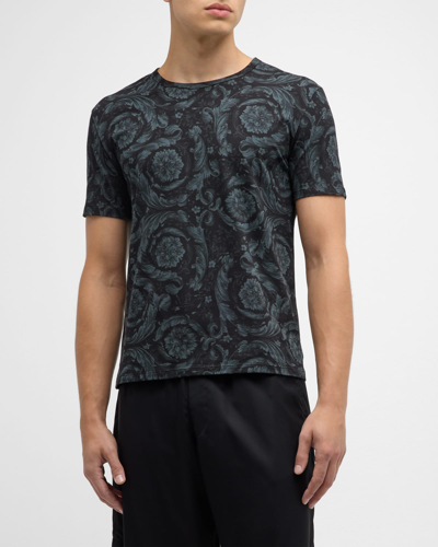 Shop Versace Men's Barocco 92 T-shirt In Black Grey