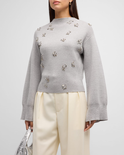 Shop 3.1 Phillip Lim / フィリップ リム Metallic Merino Wool Embellished Mockneck Pullover Sweater In Grey Multi
