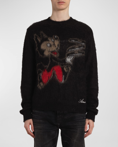 Shop Amiri Boy's Mohair Wolf Graphic Sweatshirt In Black