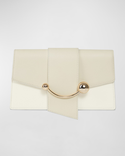 Strathberry Crescent Flap Leather Chain Shoulder Bag In Vanilla