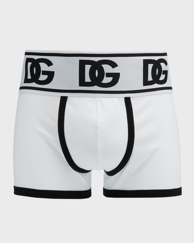 Shop Dolce & Gabbana Men's Bicolor Dg-logo Boxer Briefs In White/blac
