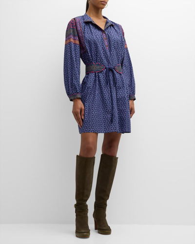 Shop Xirena Yasmeen Geo-print Blouson-sleeve Mini Dress In Sahara Night