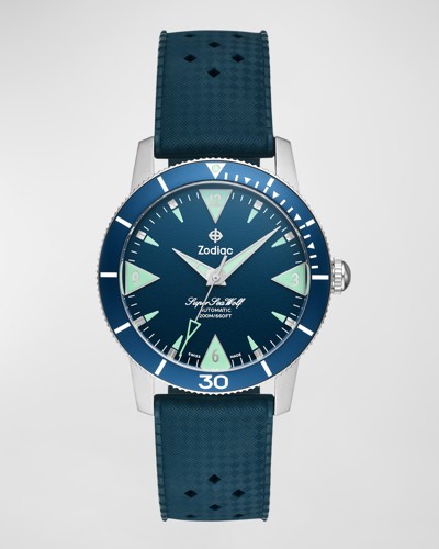 Shop Zodiac Men's Super Sea Wolf Rubber Strap Automatic Watch, 39mm In Blue