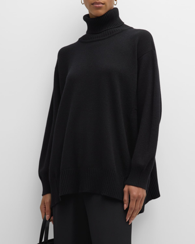 Shop Eskandar Mid Plus Paneled A-line Roll Neck Sweater In Black