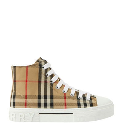 Shop Burberry Check High-top Sneakers In Neutrals