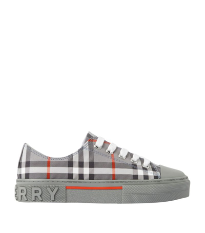 Shop Burberry Kids Cotton Check Sneakers In Grey