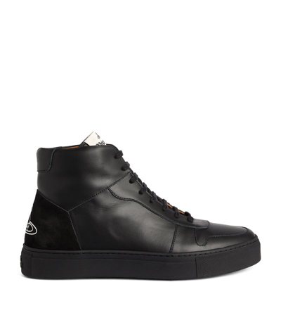 Shop Vivienne Westwood Calf Leather High-top Sneakers In Black