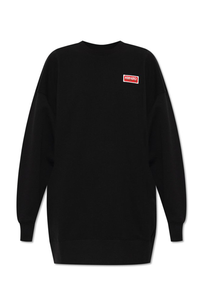 Shop Kenzo Logo Embroidered Crewneck Sweatshirt Dress In Black
