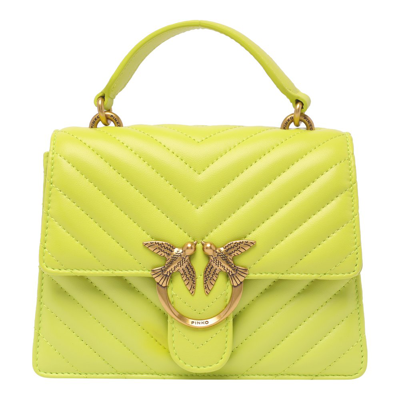 Shop Pinko Logo Plaquequilted Shoulder Bag In Yellow