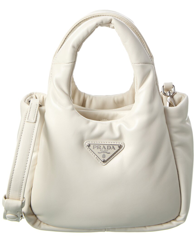 Shop Prada Logo Padded Small Leather Tote In White