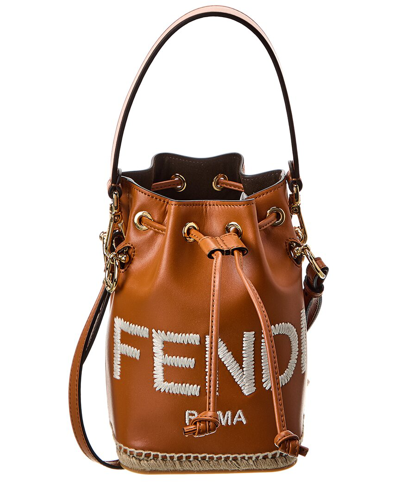 Shop Fendi Mon Tresor Mini Leather Bucket Bag In Brown