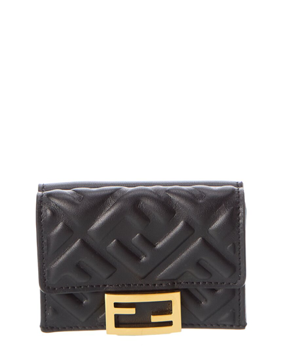 Shop Fendi Micro Trifold Leather Wallet In Black