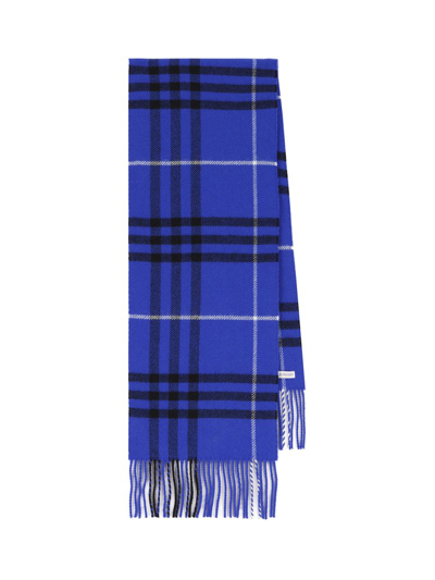 Shop Burberry Checked Fringed In Blue