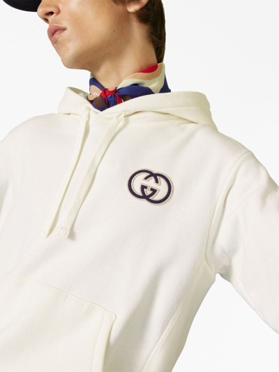 Shop Gucci Logo Cotton Hoodie In White