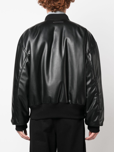 Shop Mm6 Maison Margiela Faux Leather Bomber Jacket In Black