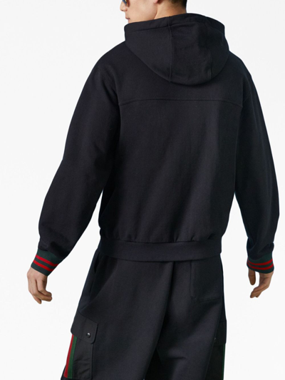 Shop Gucci Web Detail Cotton Hoodie In Black