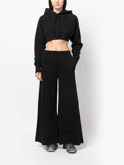 Shop Mm6 Maison Margiela Cotton Blend Wide-leg Trousers In Black