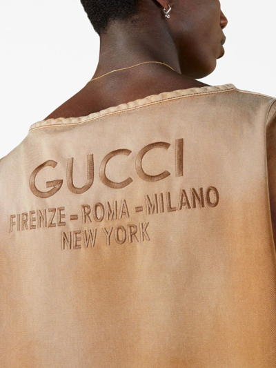 Shop Gucci Logo Denim Cotton Top In Brown