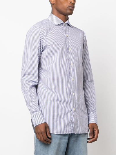 Shop Finamore 1925 Striped Cotton Shirt In Blue