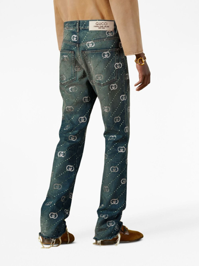 Shop Gucci Crystal Embellished Intrelocking G Jeans In Blue