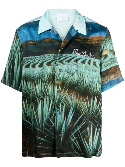 Shop Blue Sky Inn Printed Viscose Shirt In Green
