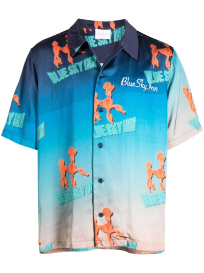 Shop Blue Sky Inn Logo Viscose Shirt In Blue