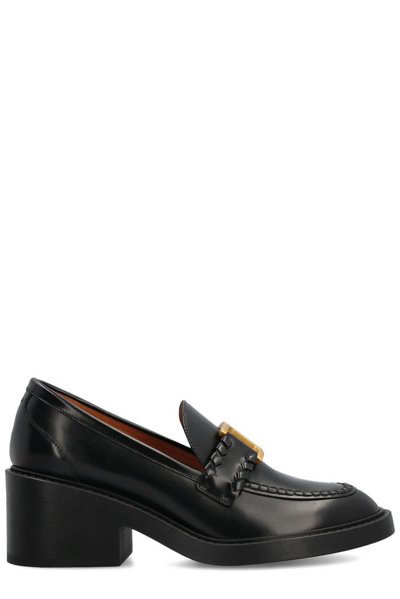 Shop Chloé Marcie Brushed Loafers In Black