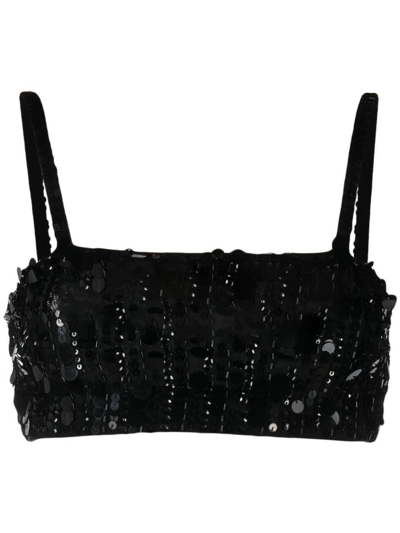 Shop P.a.r.o.s.h . Sequin-embellished Cropped Tank Top In Nero