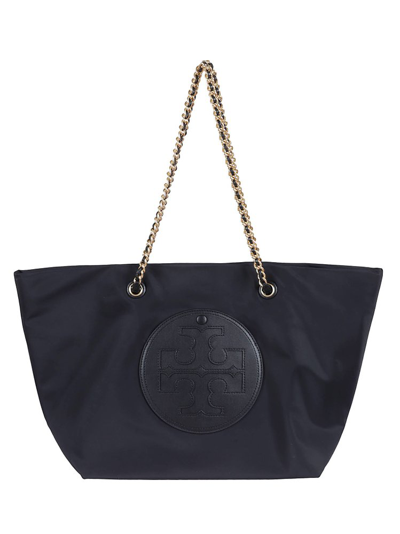 Shop Tory Burch Ella Chain Logo Patch Tote Bag In Black