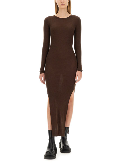 Shop Rick Owens Dress With Side Slits In Brown