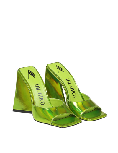 Shop Attico The  Mules In Laminated Leather In Lime