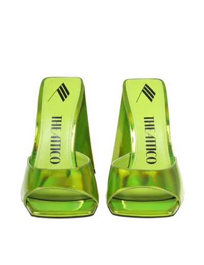 Shop Attico The  Mules In Laminated Leather In Lime