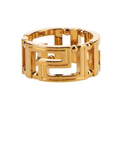 Shop Versace Ring With Greek In Gold