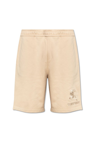 Shop Burberry Logo Embroidered Track Shorts In Beige