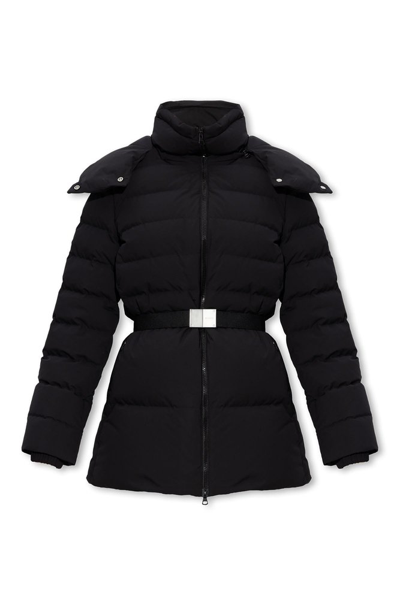Shop Burberry Belted Waist Hooded Padded Jacket In Black