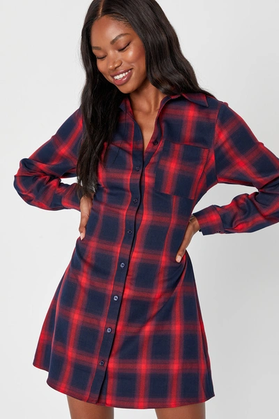 Shop Lulus Autumn Crush Navy Blue And Red Plaid Cutout Mini Dress