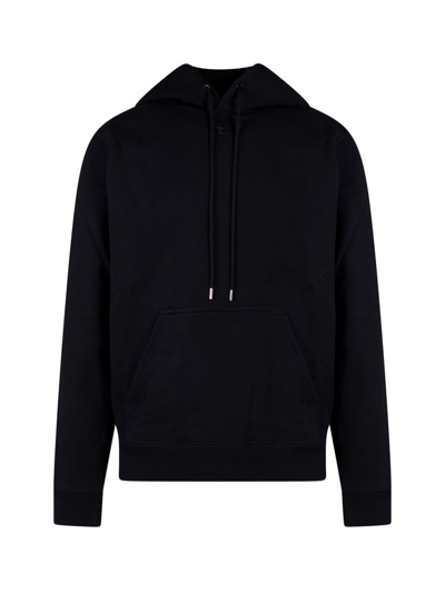 Shop Courrèges Embroidered Logo Drawstring Hoodie In Black