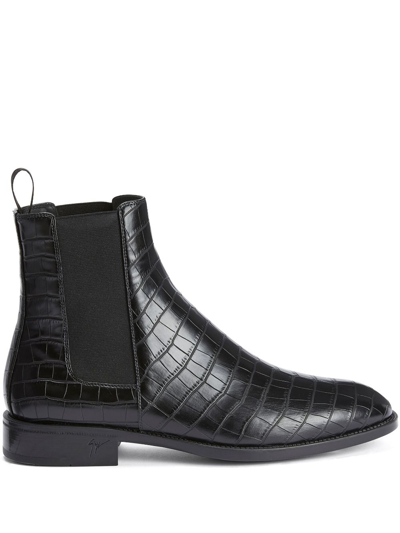 Shop Giuseppe Zanotti Ryim Crocodile-effect Boots In Black