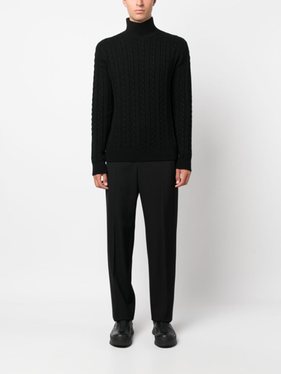 Shop Fursac Cable-knit High-neck Jumper In Black