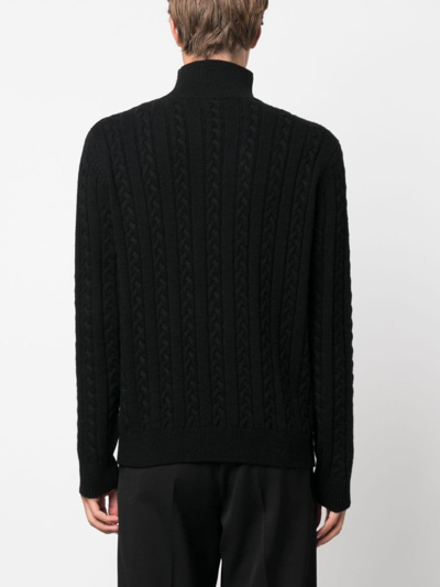 Shop Fursac Cable-knit High-neck Jumper In Black